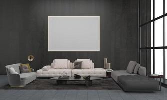 3D Rendered Interior Modern Living Room Frame with Sofa - Couch and Table photo