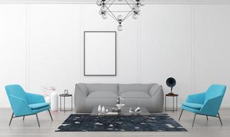 Realistic Mockup 3D Rendered Interior of Modern Living Room with Sofa - Couch and Table photo