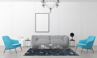 Realistic Mockup 3D Rendered Interior of Modern Living Room with Sofa - Couch and Table photo