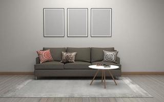 3D Rendered of Interior Modern Living Room with Sofa - Couch and Table Realistic Mockup photo