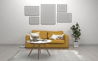 3D Rendered of Interior Modern Living Room with Sofa - Couch and Table Realistic Mockup