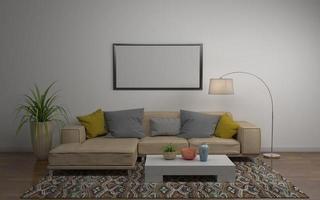 3D Rendered of Interior Modern Living Room with Sofa - Couch and Table Realistic Mockup photo
