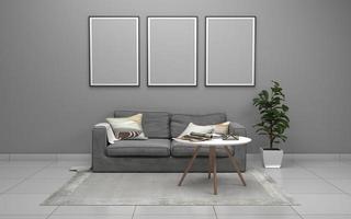 3D Rendered of Interior Modern Living Room with Sofa - Couch and Table Realistic Mockup photo