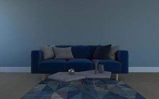 3d prestados del interior de la sala de estar moderna con sofá - maqueta realista de sofá y mesa foto