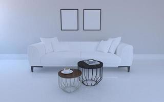 Luxury Mockup of 3D Rendered of Interior of Modern Living Room with Sofa - Couch and Table photo