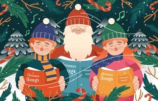 Kids and Santa Claus Singing Christmas Carols Background Template vector