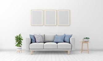 Realistic Mockup 3D Rendered Interior of Modern Living Room with Sofa - Couch and Table photo