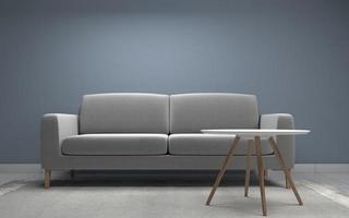3d prestados del interior de la sala de estar moderna con sofá - maqueta realista de sofá y mesa
