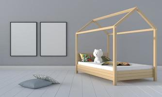 Kids Room, Play house, kids furniture with toy and frame mockup photo