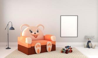 Kids Room, Play house, kids furniture with toy and frame mockup photo