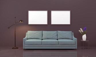 Realistic Mockup 3D Rendered Interior of Modern Living Room with Sofa - Couch and Table photo