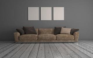 3D Rendered of Interior Modern Living Room with Sofa - Couch and Table Realistic Mockup photo