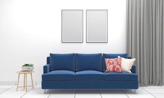 Realistic Mockup 3D Rendered Interior of Modern Living Room with Sofa - Couch and Table photo