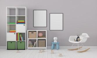 Kids Room, Play house, kids furniture with toy and frame mockup photo