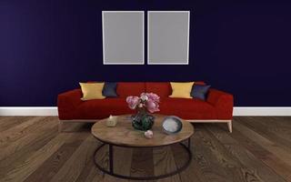 maqueta realista de 3d renderizado del interior de la moderna sala de estar con sofá - sofá y mesa