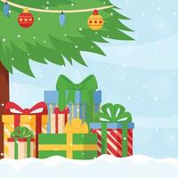 Christmas Gift Boxes Under The Tree with Snowfall vector