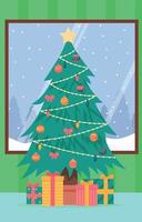 árbol de navidad con decoración colorida vector