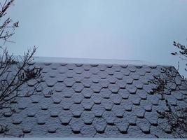 techo de la casa cubierto de nieve. tejas blandas en invierno foto