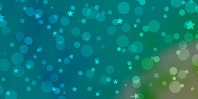 Light Blue, Green vector background with circles, stars.