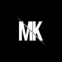 MK logo monogram with slash style design template vector