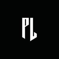 pl logo monograma con estilo emblema aislado sobre fondo negro vector