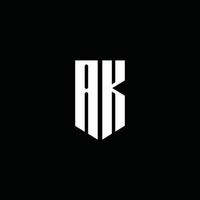 ak logo monograma con estilo emblema aislado sobre fondo negro vector