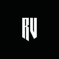 monograma del logotipo de rv con estilo emblema aislado sobre fondo negro vector