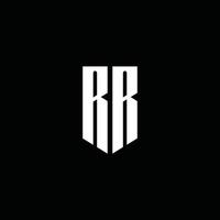 Monograma del logotipo rr con estilo emblema aislado sobre fondo negro vector