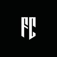 monograma del logotipo de fc con estilo emblema aislado sobre fondo negro vector