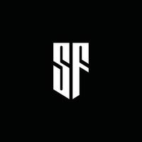 Monograma del logotipo de SF con estilo emblema aislado sobre fondo negro vector