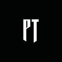 PT logo monogram with emblem style isolated on black background vector