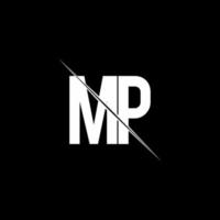 MP logo monogram with slash style design template vector
