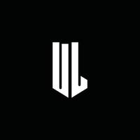 monograma del logotipo ul con estilo emblema aislado sobre fondo negro vector