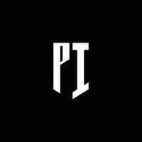 Monograma del logotipo de pi con estilo emblema aislado sobre fondo negro