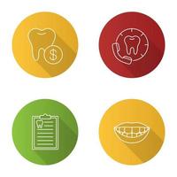 Dentistry flat linear long shadow icons set vector