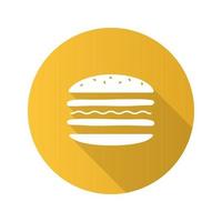 icono de glifo de larga sombra de diseño plano de corte de hamburguesa vector