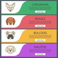 Dogs breeds web banner templates set vector