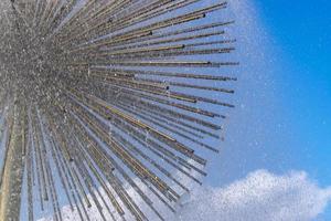 Dandelion fountain close up on blue sky background photo