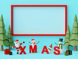 Merry Christmas and Happy New Year, Santa Claus and Christmas chalacter with letters XMAS and copy space, 3d rendering photo