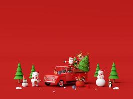 Merry Christmas and Happy New Year, Christmas celebration background with Christmas truck and Santa Claus , 3d rendering photo