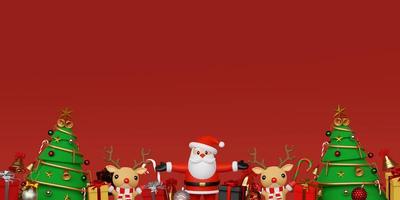 Merry Christmas and Happy New Year, Background of Santa Claus and reindeer with Christmas gifts, 3d rendering photo