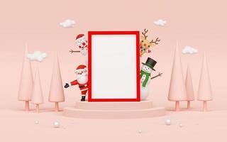Merry Christmas and Happy New Year, Santa Claus and friends with blank frame for content, 3d rendering photo