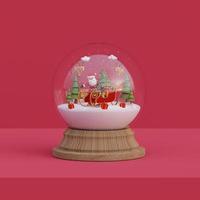 Merry Christmas and Happy New Year, Santa Claus with sleigh and reindeer in a snow globe, 3d rendering photo