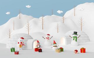 Merry Christmas and Happy New Year, Christmas celebration at the snow mountain, 3d rendering photo