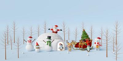 Merry Christmas and Happy New Year, Christmas celebration with Santa Claus and friend, 3d rendering photo