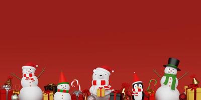 Christmas background of cute Christmas character with copy space, 3d rendering photo