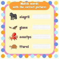 Spelling word game worksheet template vector