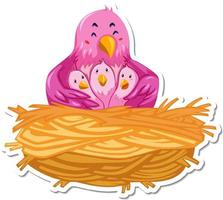 Mother and babies bird in the nest vector