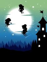 Silhouette fairies with full moon background vector