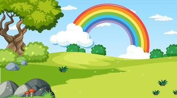 Nature scene background with rainbow in the sky vector